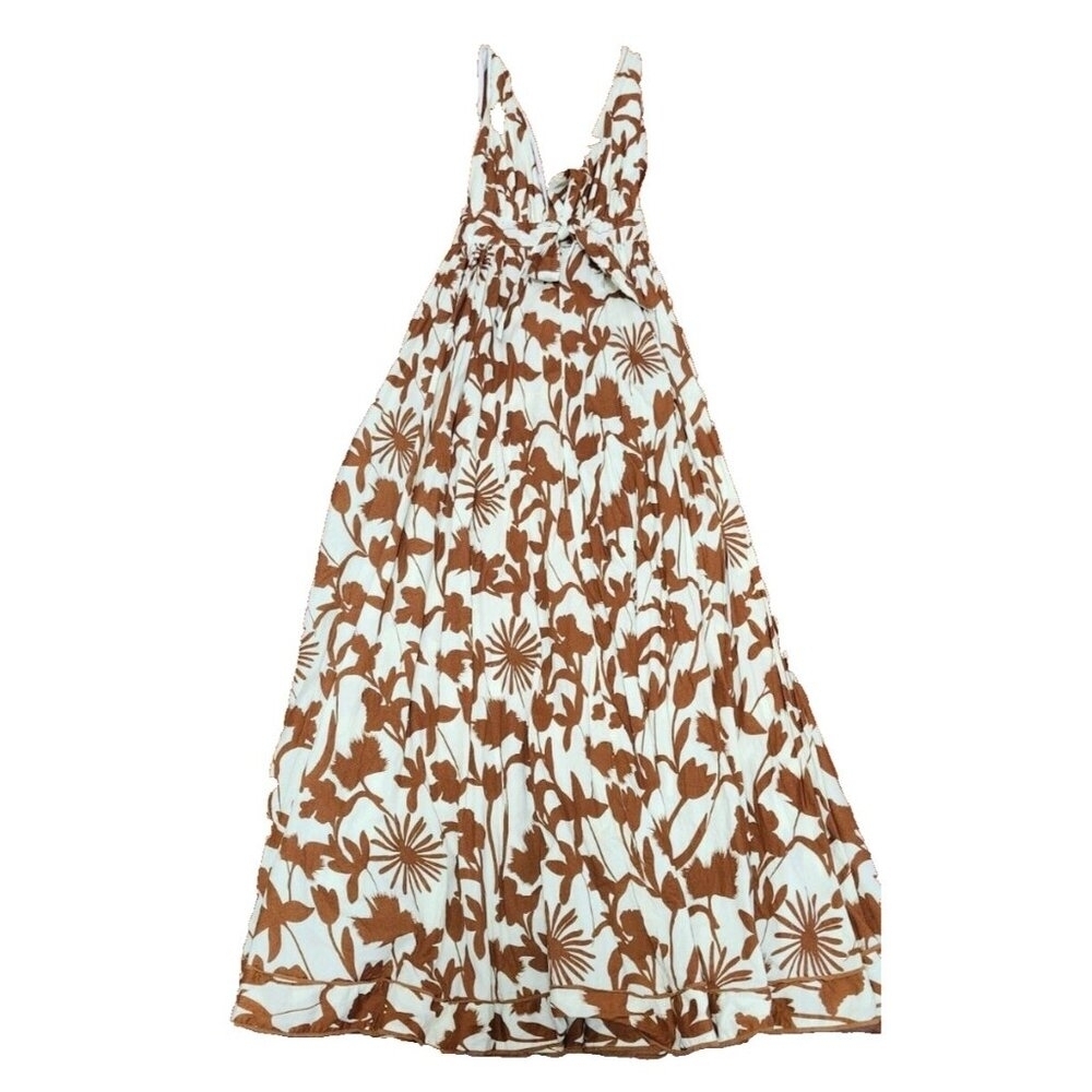 Aakaa Floral Maxi Dress Women Sz S Reddish Brown & White Summer - Picture 2 of 14